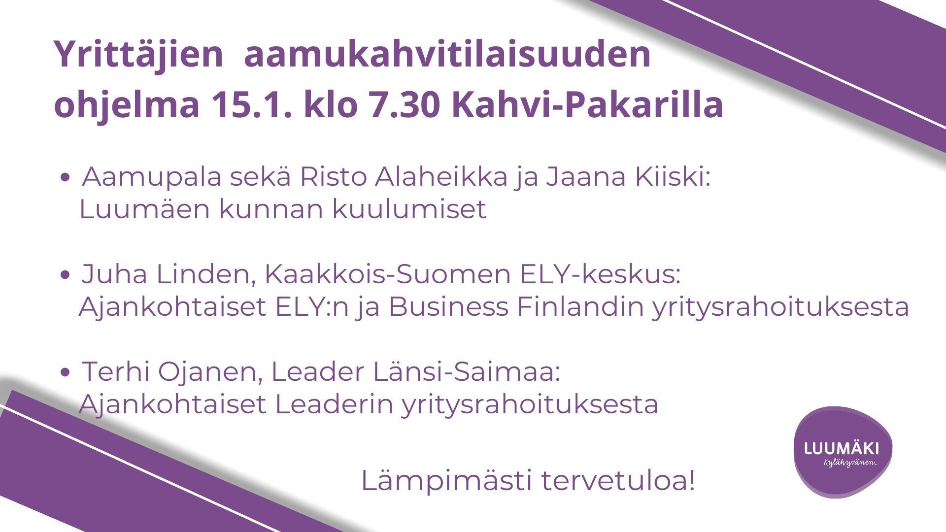 Yrittäjätilaisuuden 15.1. ohjelma