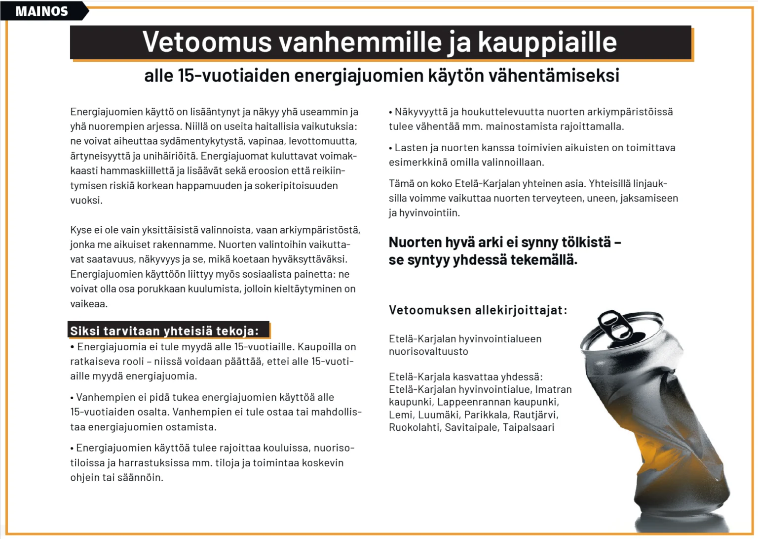 Vetomuus energiajuomien käytön kieltämiseksi