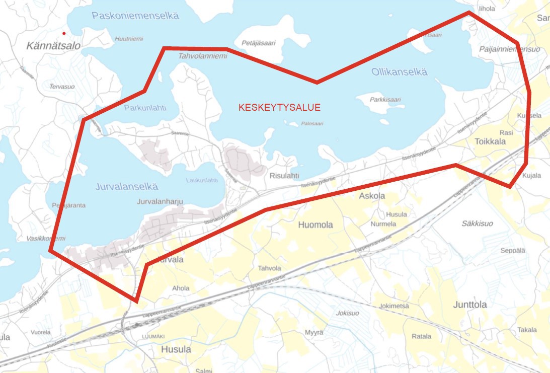 Vedenjakelun keskeytyksen kartta